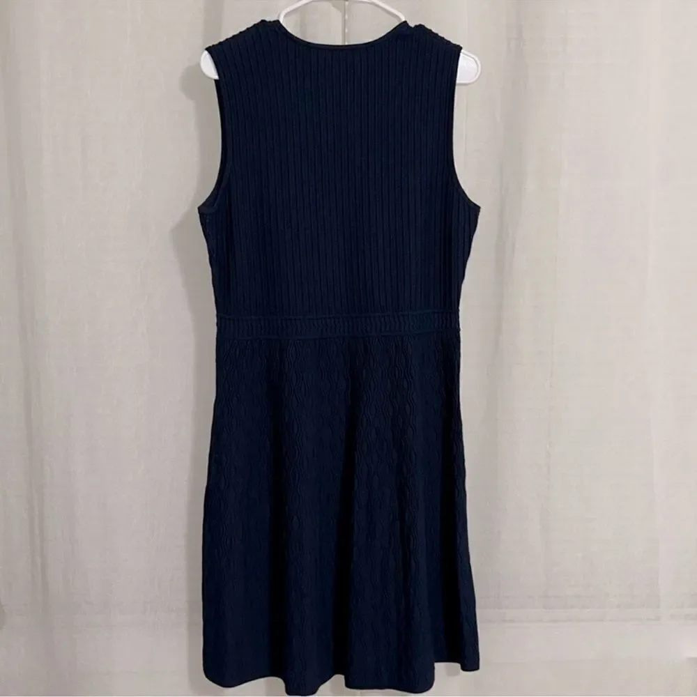 Tory Burch L LIAM Navy Knit Fit-and-Flare Textured Sleeves Dress